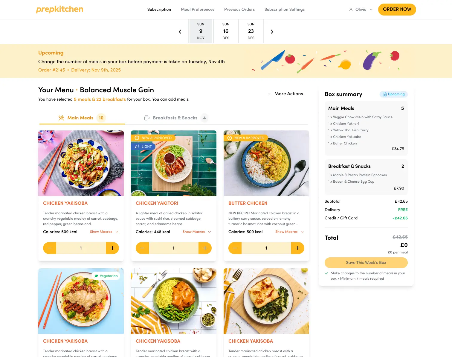 Screenshot of Prep Kitchen account