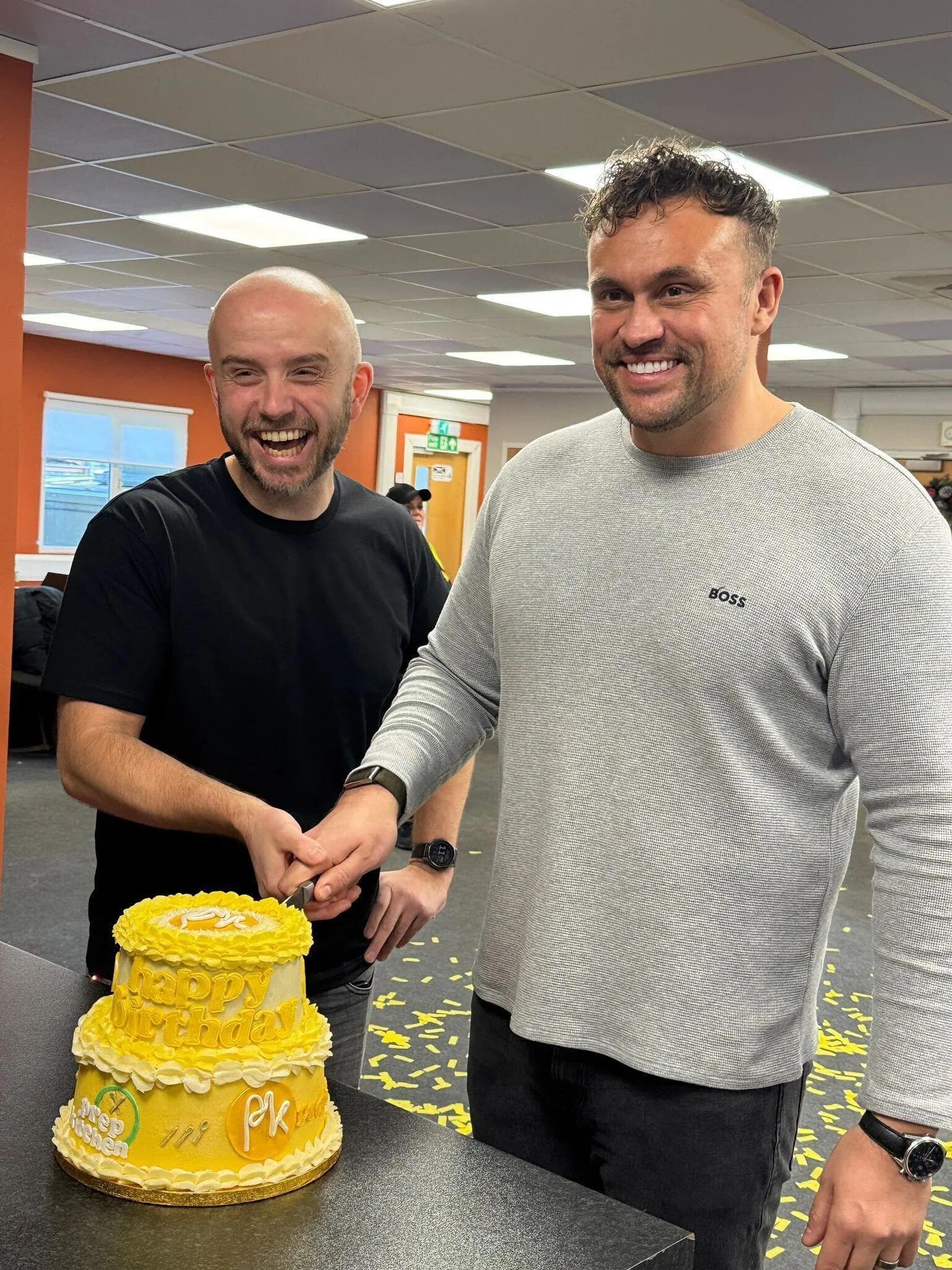 Prep Kitchen team birthday cake cutting