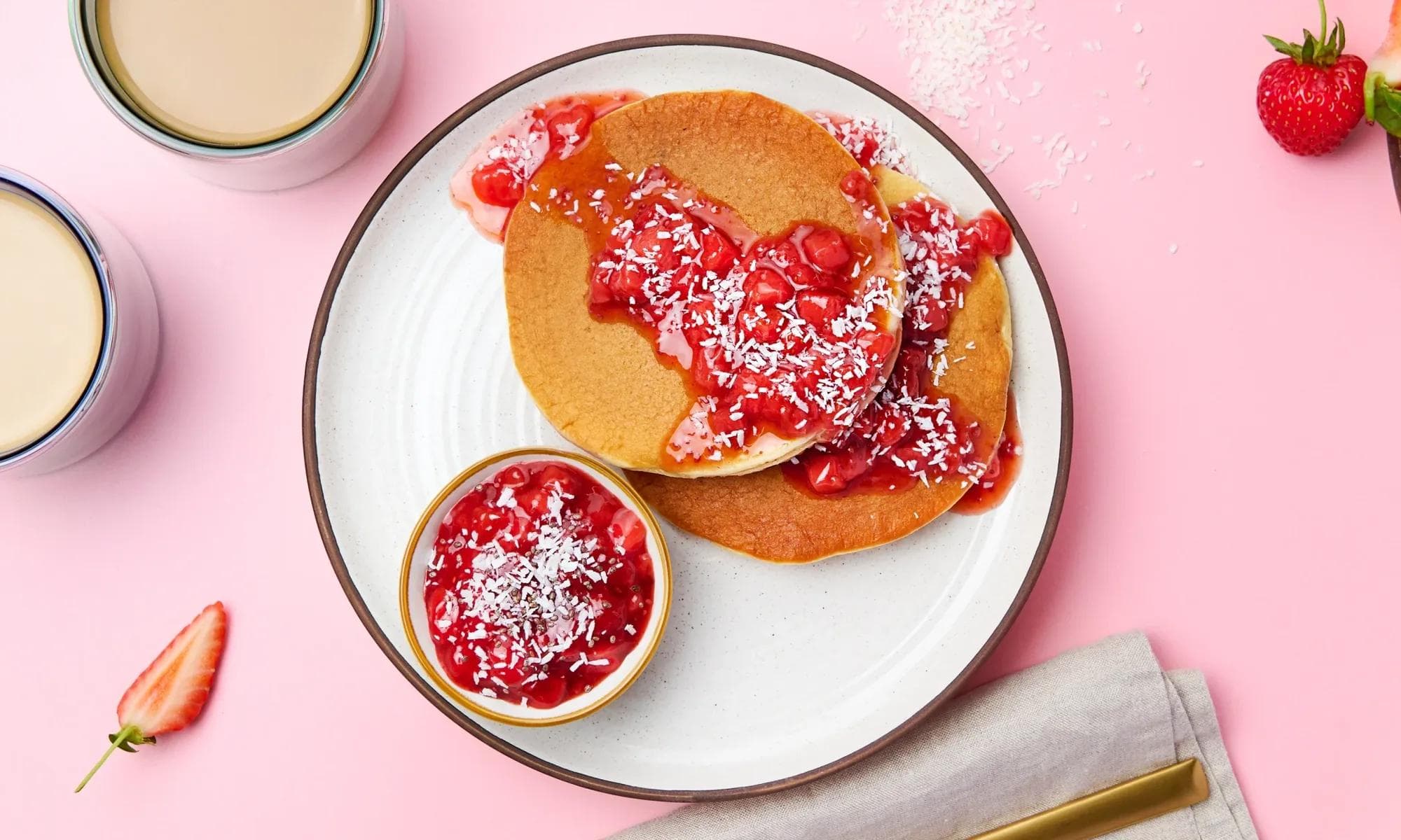 Strawberry pancakes with strawberry compote