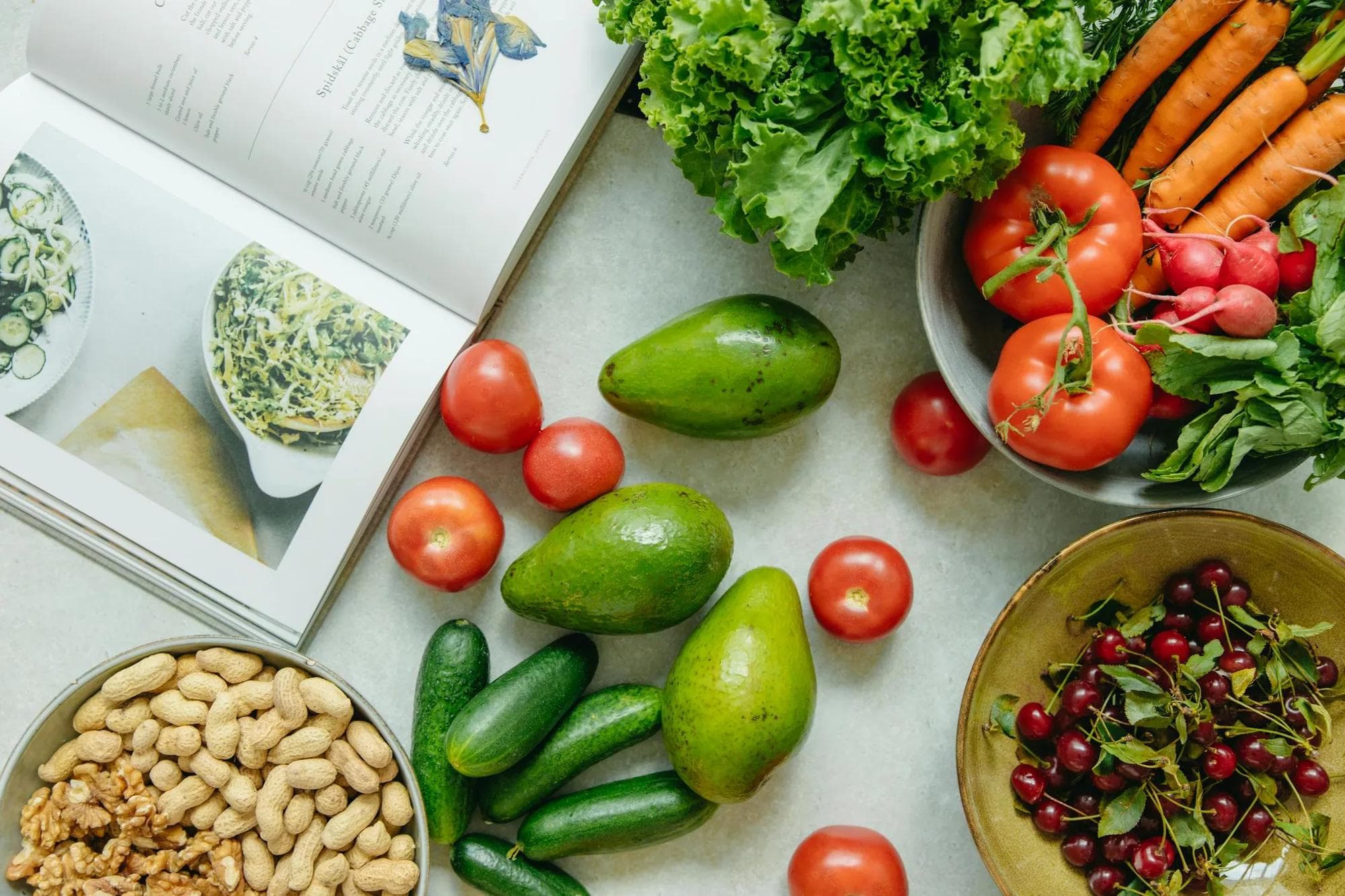 Fresh vegetables, fruit and nuts