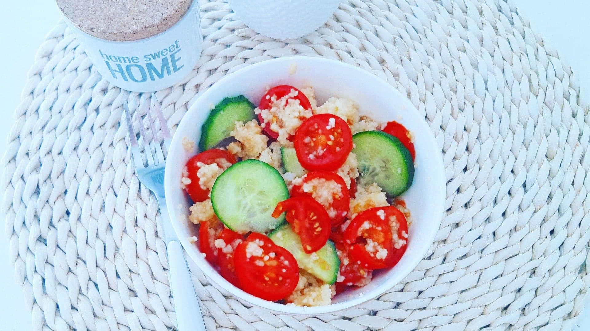 healthy vegetable salad in bowl on table placemat
